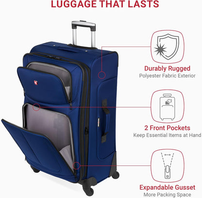 SwissGear Sion Softside Expandable Luggage, Blue, Checked-Large 29-Inch