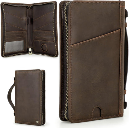 Top Grain Leather Travel Passport Wallet Holder Case for Man & Woman, Handmade for 4 Passports & Multi Cards, RFID Blocking Large Capacity for Cards/Passports/Tickets/AirTag, Matte Coffee