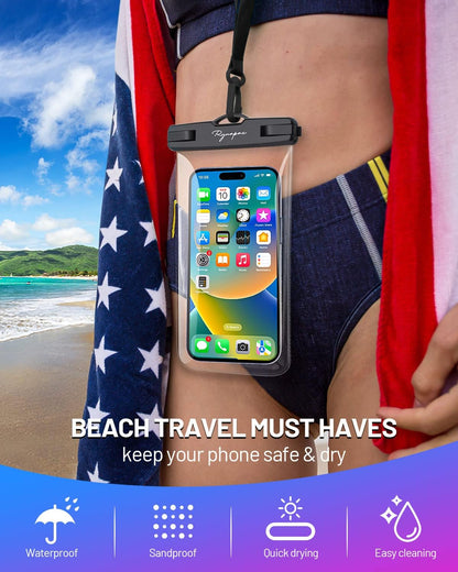 Waterproof Phone Pouch Bag - 7.5in Water Proof Cell Phone Case for Beach Travel Must Haves, Waterproof Phone Holder with Lanyard for iPhone 16 15 14 Pro Max Galaxy S24+ Pixel 8 Pro, Cruise Essentials