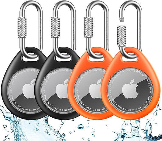 UNBREAKcable AirTag Holder for Apple - 4 Pack Air Tag Case [Professional Carabiner] [Waterproof] [Shockproof] TPU AirTag Keychain for Kids, Pets, Keys, Luggage, Backpacks