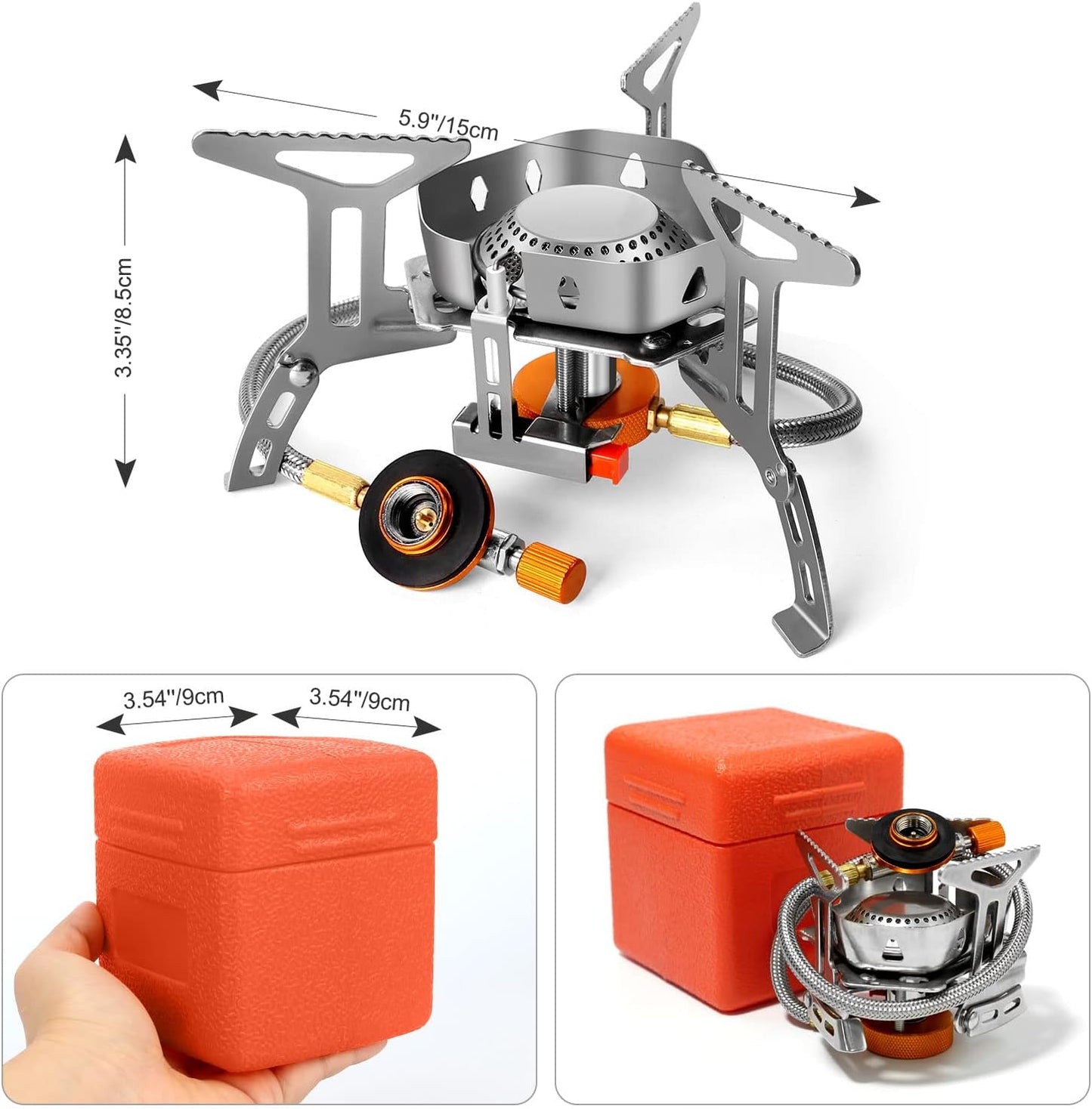 Odoland 3500W/6800W Windproof Camp Stove Camping Gas Stove with Windscreen, Fuel Canister Adapter, Piezo Ignition for Outdoor Backpacking Hiking and Picnic