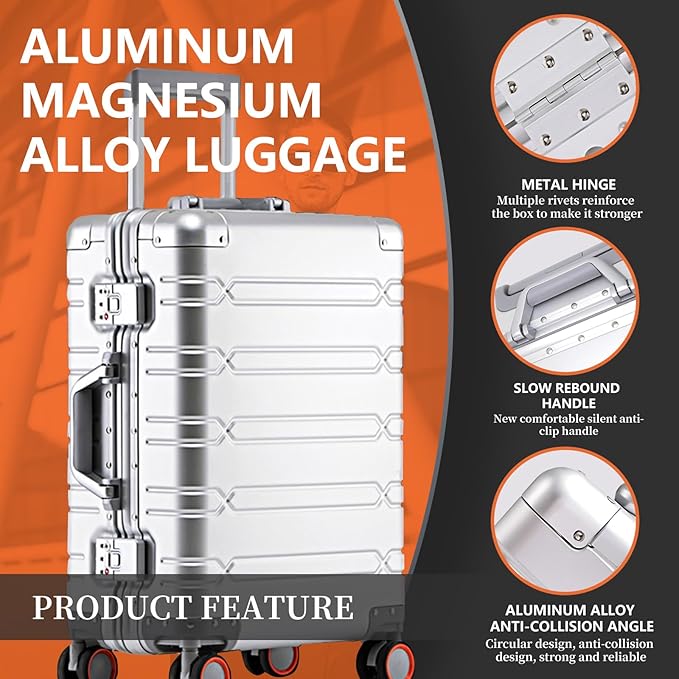 WEICHEN All Aluminum Magnesium 29 Inch Large Luggage with Spinner Wheels & Duffle-Travel Bag, Hard Case Large Suitcase Heavy Duty Aluminum Checked Luggage with TSA Lock