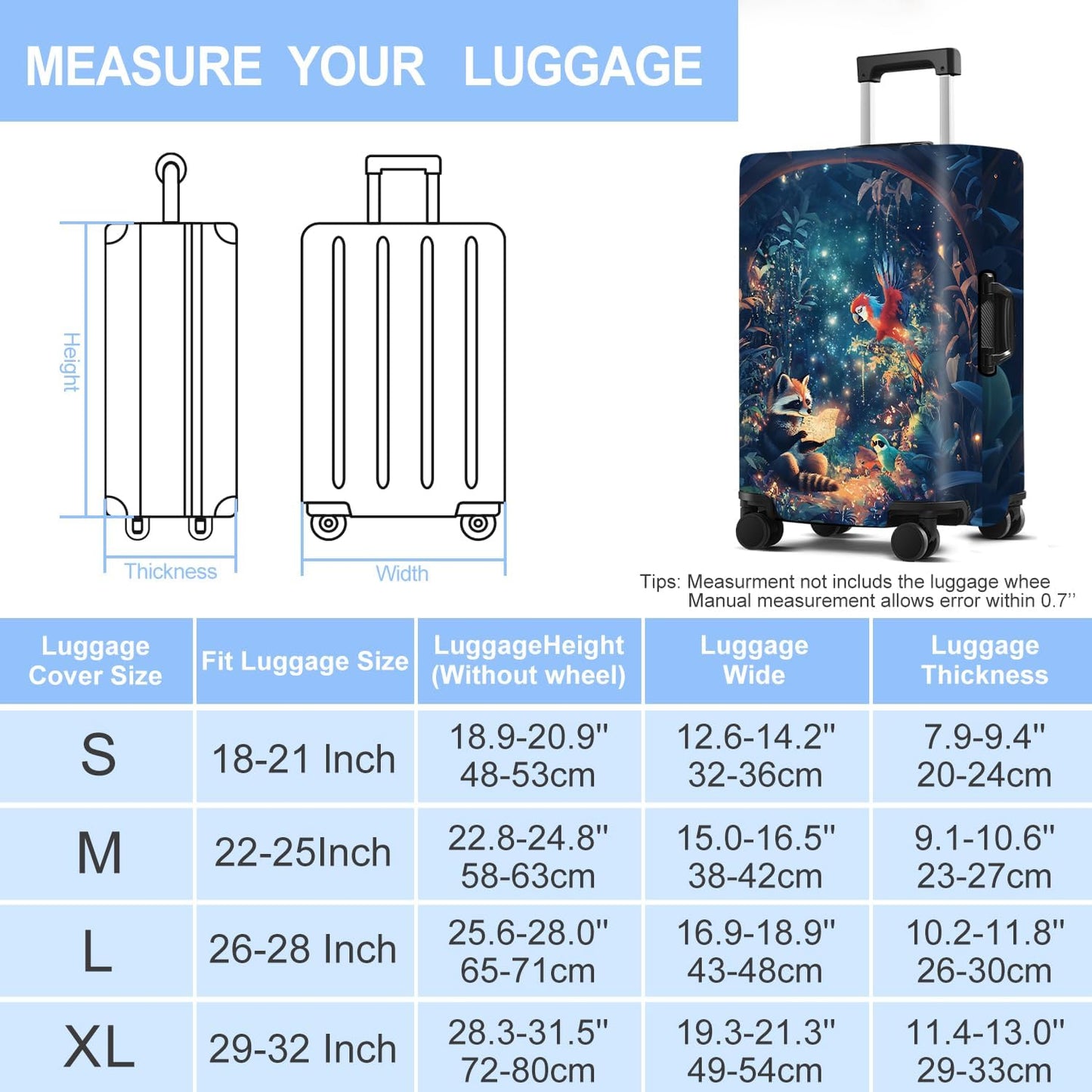 Raccoon Luggage Cover Washable Suitcase Protector Anti-Scratch,Stretchable Fit for 20-34Inch Luggage Durable Travel Bag Cover with Zipper Closure (M(24-26inch suitcase))