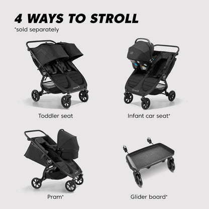 Baby Jogger City Mini GT2 All-Terrain Double Stroller Jet Black Perfect for Newborn and Toddler Compatible with Britax Cybex Graco and Maxi Cosi Infant Car Seats