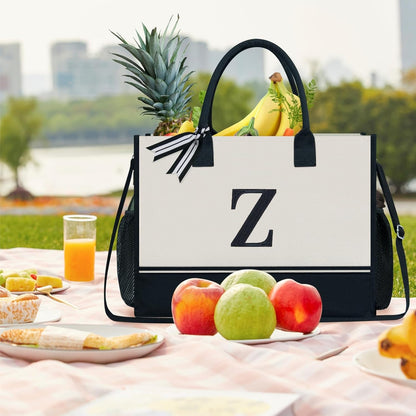TOPDesign Personalized Initial Canvas Tote Bag, for Wedding, Birthday, Beach, Perfect Gifts for Women, Mom, Teachers, Friends