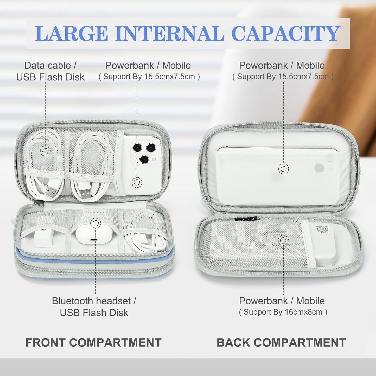 FYY Travel Cable Organizer Pouch Electronic Accessories Carry Case Portable Waterproof Double Layers All-in-One Storage Bag for Cord, Charger, Phone, Pattern Blue