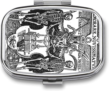 Metal 2 Compartment Pill Organizer Travel Friendly Portable Compact Pill Box Cute Pill Case to Hold Vitamins,Fish Oil,Supplements,Meds,Tablet for Purse,Pocket. (Skeleton Warrior)