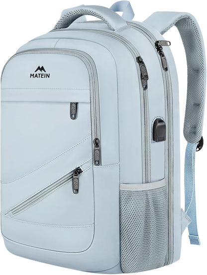 MATEIN College Backpack Women, 17 Inch Large Capacity School Laptop Bookbag with USB Port for Teachers, Water Resistant Nursing Work Computer Backpack, Multiple Pockets Travel Daypack, Haze Blue