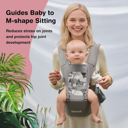 Baby Carrier, 6-in-1 Ergonomic Baby Carrier Newborn to Toddler, Safety-Certified Infant Toddler Carrier with Hip Seat, Detachable Baby Hip Carrier to Hands-Free Perfect for Shopping & Walking