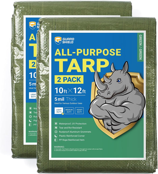 GUARD SHIELD Tarp Green 10x12 Feet Multi Purpose Waterproof Poly Tarp Cover 5mil (2-Pack)