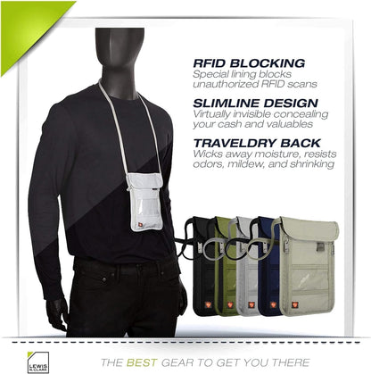 Lewis N. Clark Men's RFID Blocking Stash Wallet, Travel Neck Pouch Passport Holder for Women & Men, Olive, One Size