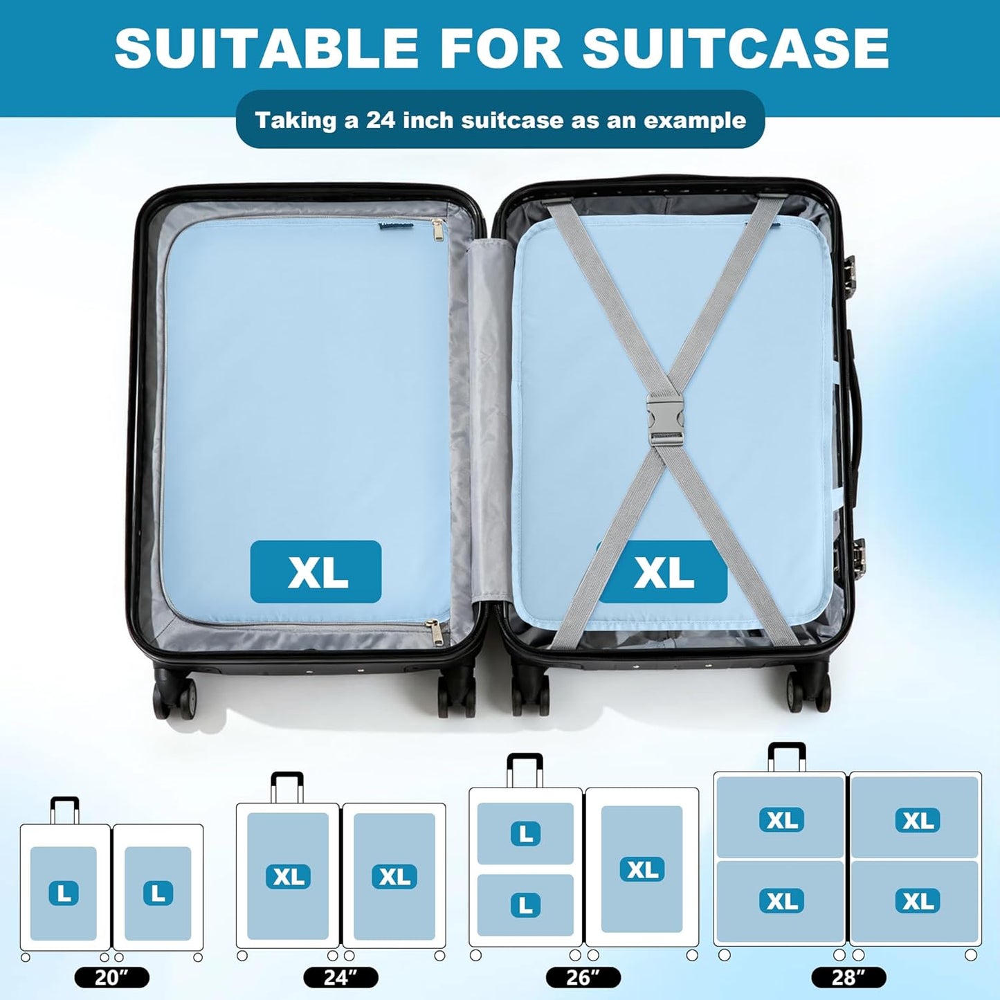 Extra Large Compression Packing Cubes for Travel Essentials, 2 Set Expandable Travel Cubes for Packing Bags Suitcase Organizer, Blue