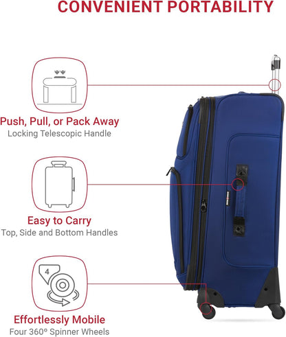 SwissGear Sion Softside Expandable Luggage, Blue, Checked-Large 29-Inch