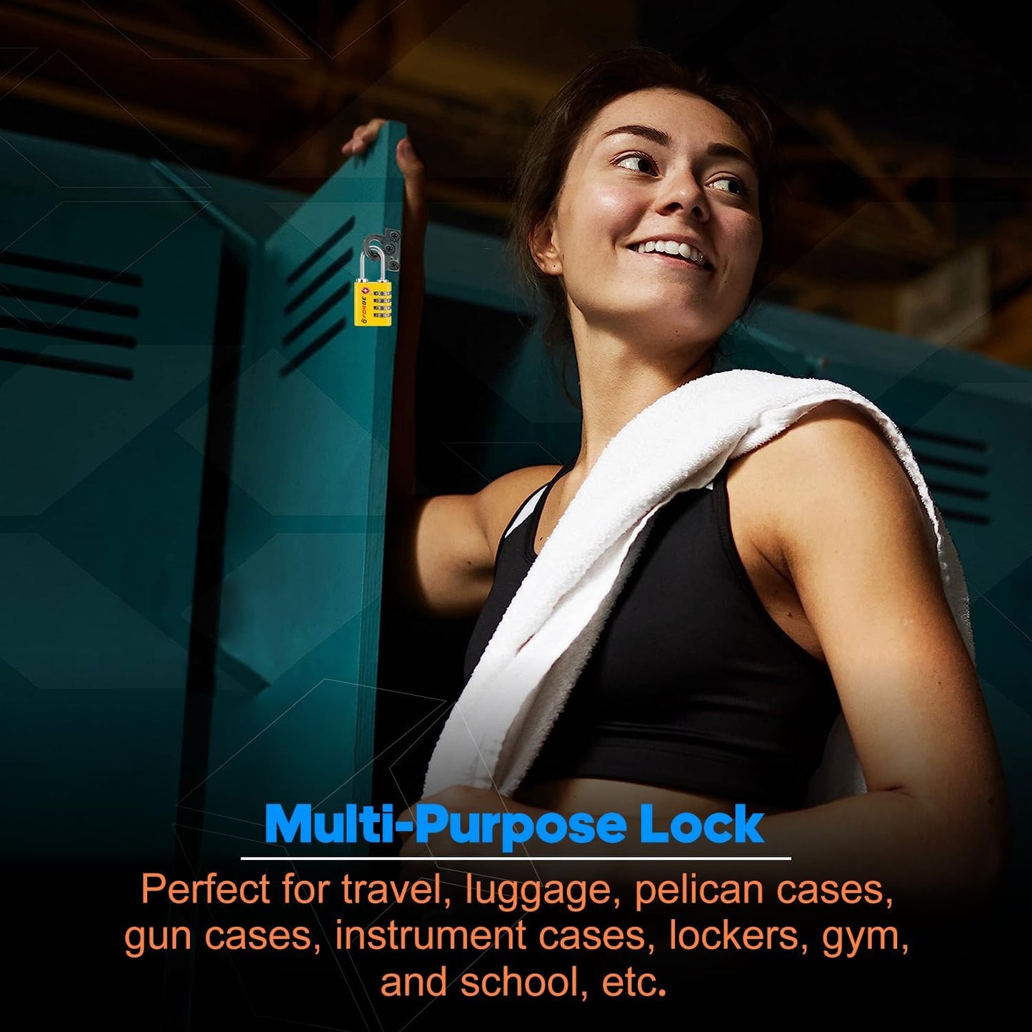 Forge Dual-Opening: Key or Combination Access Lock, TSA Approved Locks for Luggage, Pelican case, Travel, Gym, School, Stainless Steel Shackle.(Yellow, 4 Pk)