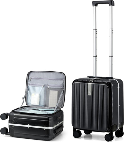 Hanke 16 inch Underseat Carry On Suitcases with Wheels,Lightweight Hard Shell Carry on Luggage with Wheels for Weekender,Top Opening Small Suitcase,Travel Luggage for Womem Men,Jet Black.