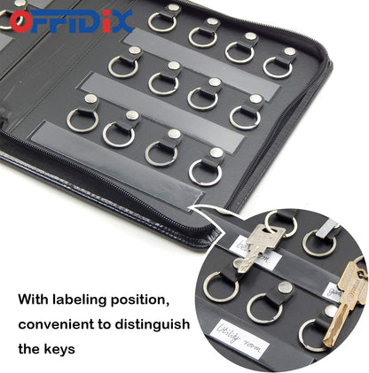 OFFIDIX Portable Zippered Key Case,Leather Portable Key Cabinet 24 Key Hooks Key Organizer,Manager & Landlord Key Holder, Business Padfolio for Real Estate Sales,Hotel Executives, Car Service