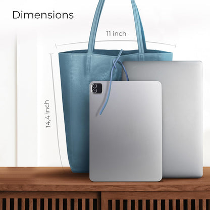 Italian Calf Leather Tote for Women with Zipper, Inner Pocket & Flat Base | Soft Unlined Shopper for Work & Travel