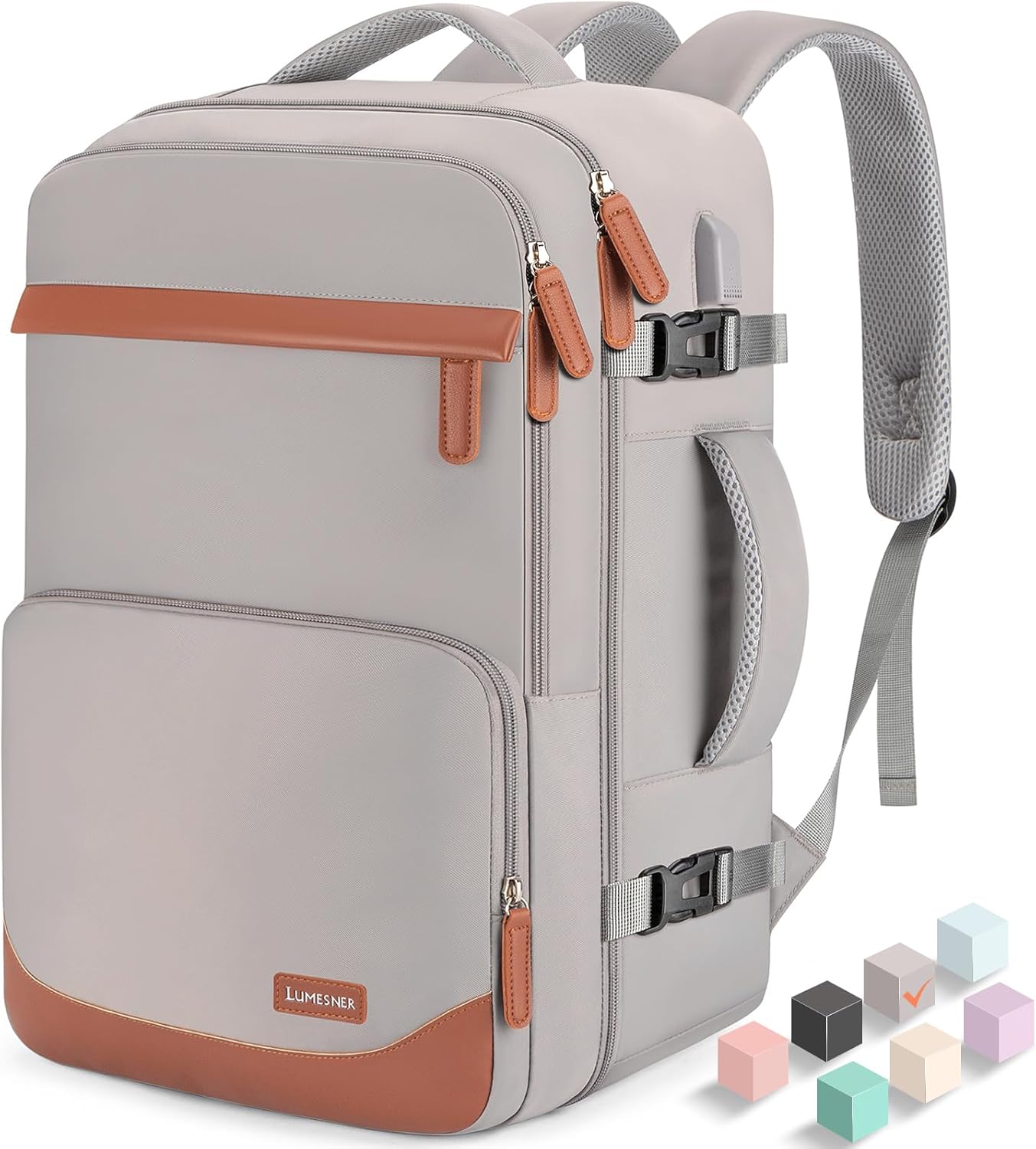 50L Travel Backpack with USB Charging Port, Water-Resistant Carry On Backpack for Men Women, Business Laptop Backpack for Trips & Commutes, Fits 18 Inch Laptop