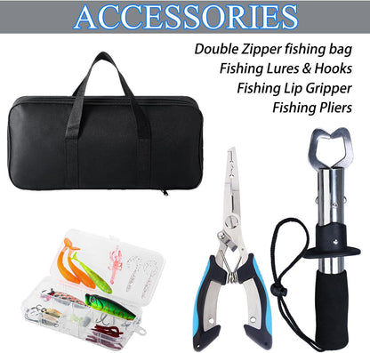 Fishing Rod, 6.9ft Telescopic Fishing Rod and Reel Combo with Fishing Pliers and Lip Gripper Fishing Equipment, 5.2:1 Pre-Loaded Spinning Reel Combo Set Fishing Pole