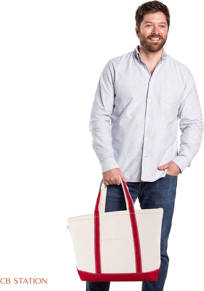 CB STATION Medium Classic Canvas Tote Bag for Women, Top Zipper Closure, Outer Pocket, Daily Essentials, Groceries, Traveling