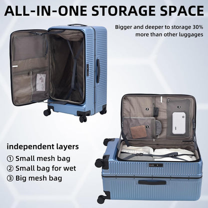 2 pieces 20/29 Aluminum Frame Carry On and Checked Luggage Set with Side Opening,Lightweight Hardshell ABS+PC Trunk Suitcase with TSA Lock, 360° Universal Wheels & Adjustable Handle,Dark Blue