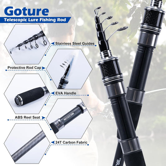 Goture Fishing Rod and Reel Combo,Fishing Pole,Telescopic Fishing Rod Kit with Spinning Reel, Telescopic Fishing Pole with Carrier Bag for Freshwater Saltwater for Men Women