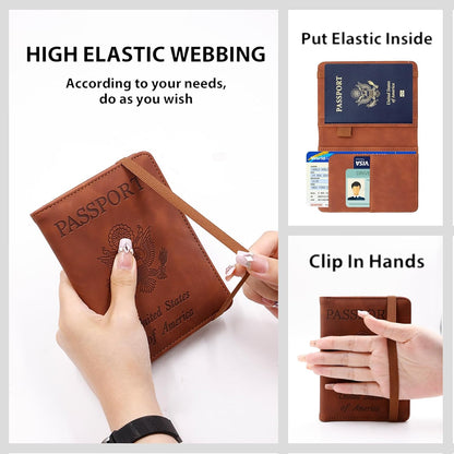 Melsbrinna Premium Leather Passport Holder Covers Case, Waterproof Rfid Blocking Travel Wallet Passport Holder with Pen Holder, Cute Passport Book for Women/Men