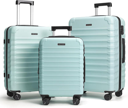LIGHT FLIGHT Luggage Sets, 3 Piece Durable Suitcase Set with Spinner Wheels, 3 Pcs Hardside Lightweight luggage with TSA Lock, Large Checked Travel Suitcases, 20/24/28 Inch,Mint Green