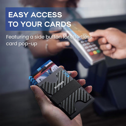 Mens Business Card Holder, Slim Card Wallet for Men and Women, Minimalist RFID Blocking Wallet with Pop-Up Function, Thin Design, Metal Cases Holds 6+6 Cards, Gifts for Men, Men's Accessories