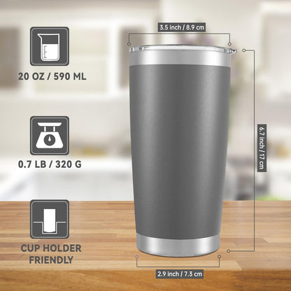 20 oz Tumblers Bulk Stainless Steel Tumbler with Lid Double Wall Vacuum Insulated Coffee Mug 20oz Powder Coated Cup for Hot and Cold Drinks, Gray, 12 pack