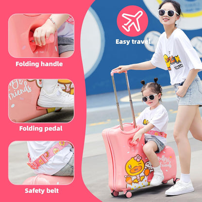 Kids' Lightweight Ride on Luggage with Spinner Wheels & Foldabe Design (Pink Rabbit, 20"+ Aged 1-3 Toddler),Children Holiday Birthday Gift