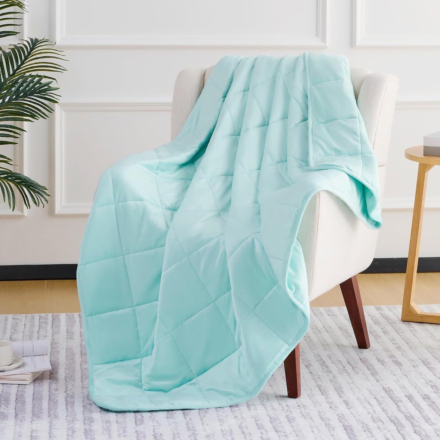 L'AGRATY Weighted Blanket - 60"x80" 15lbs Soft Breathable Heavy Blanket Minky Material with Glass Beads for Adult All-Season Summer Fall Winter Soft Thick Comfort