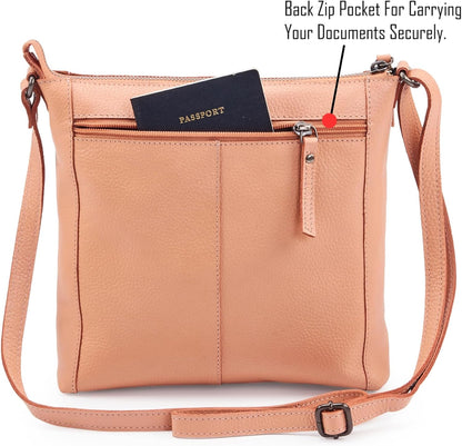 Small Soft Genuine Leather Crossbody Purse Women’s Sling Crossover Shoulder Travel Handbag with Triple Zipper