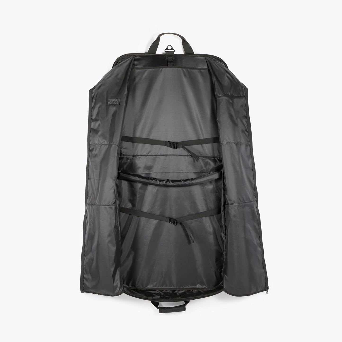 Amazon Basics 43" Premium Garment Bag for Travel, Suit Bag with Shoulder Strap for Suits and Dresses, 1680D Polyester Fabric, Exterior/Interior Pockets, Leather-reinforced Corners, Trifold, Black