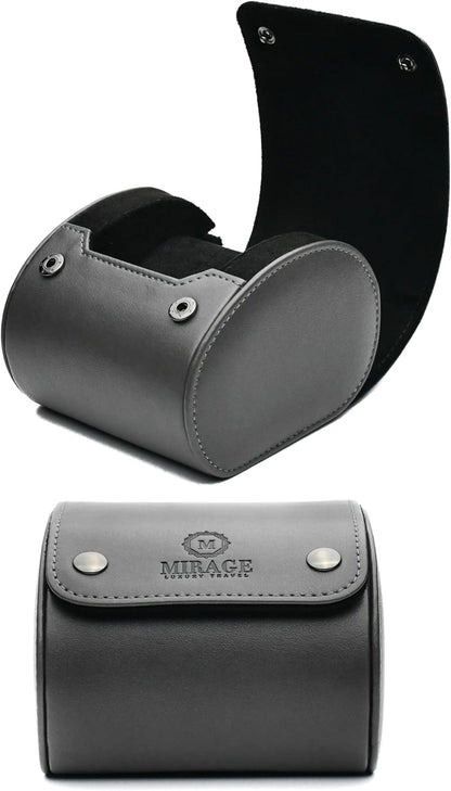 Single Watch Roll Case Watch Travel Case Box 1 Watch Display Case Slate Gray Swiss Motif Design Vegan Leather