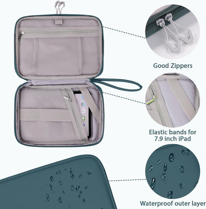 DDgro Electronics Travel Organizer Case for Cables/Cords/Chargers/Tech Essentials, Double Layers (Aqua Blue, PU-Large)