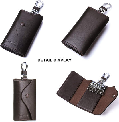 Contacts Car Key Case for Men and Women Small Leather Key Holder Key Cover with 6 KeyChains