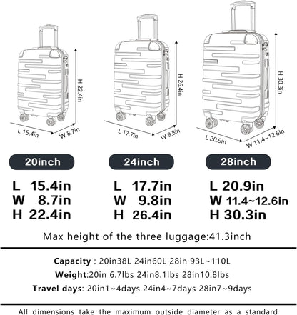 Coolife Luggage Suitcase Carry-on Hardside Travel Luggage TSA Lock Spinner Telescopic Handle