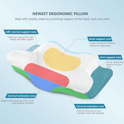 ZAMAT Adjustable Cervical Memory Foam Pillow, Odorless Neck Pillows for Pain Relief, Orthopedic Pillows for Sleeping with Cooling Pillowcase, Ergonomic Support Pillow for Stomach, Back, Side Sleeper