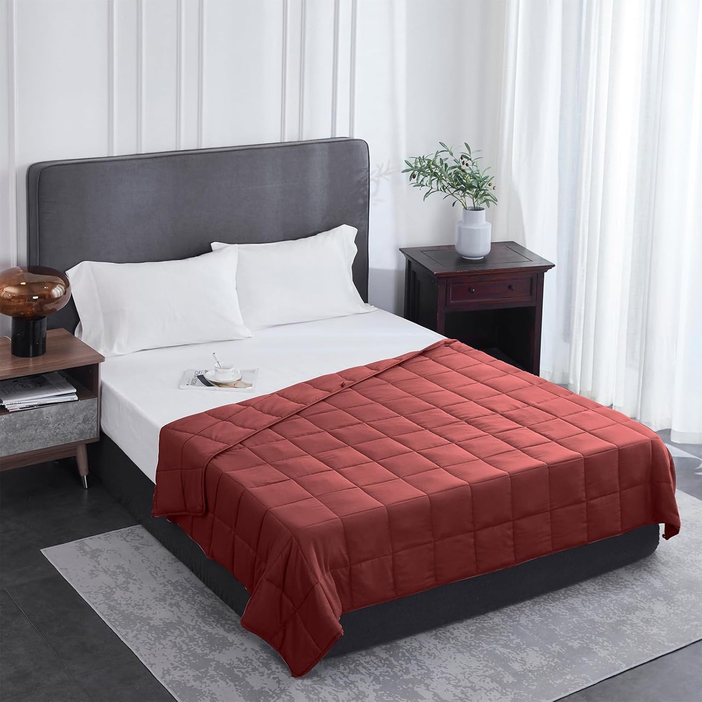 L'AGRATY Weighted Blanket - 60"x80" 15lbs Cooling Breathable Heavy Blanket Microfiber Material with Glass Beads for Adult All-Season Summer Fall Winter Soft Thick Comfort