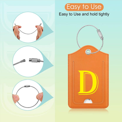 Fintie Luggage Tags, Privacy Cover ID Label with Stainless Steel Loop and Address Card for Travel Bag Suitcase, Orange-D (2 Piece)