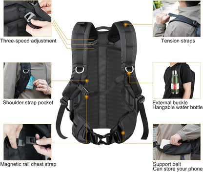 Besnfoto Camera Backpack Waterproof for Photographer DSLR Photography Bag Large with Laptop Compartment Tripod Holder for Men Hiking, Black