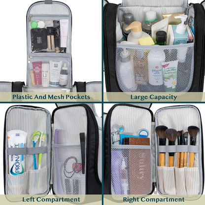 PAVILIA Extra Large Toiletry Bag Travel Bag for Women Men, Hanging Cosmetic Organizer, Water Resistant Makeup Bag for Accessories Toiletries, Travel Essentials Kit (Black)