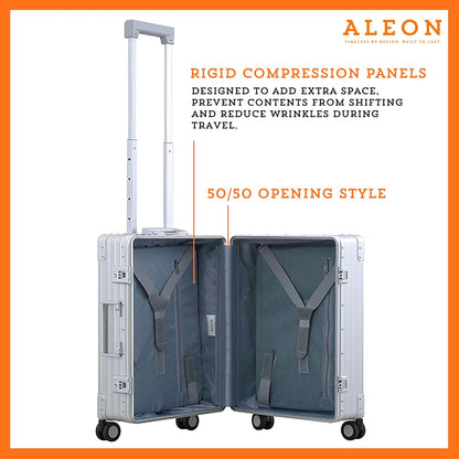All Aluminum Lightweight Carry-On Luggage - Hardside Carry-On Suitcase, TSA Approved, Hard Shell Suitcase for Travel, Airline Approved 21 Inch Hard Spinner Wheels Luggage (Platinum)