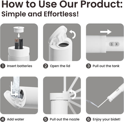 VOVO Go Portable Electric Bidet for Travel - 2 Adjustable Pressure Settings, Compact Handheld Bidet, Ideal for Personal Hygiene & Postpartum Care, Lightweight & Leak-Proof Design - 140ml, White