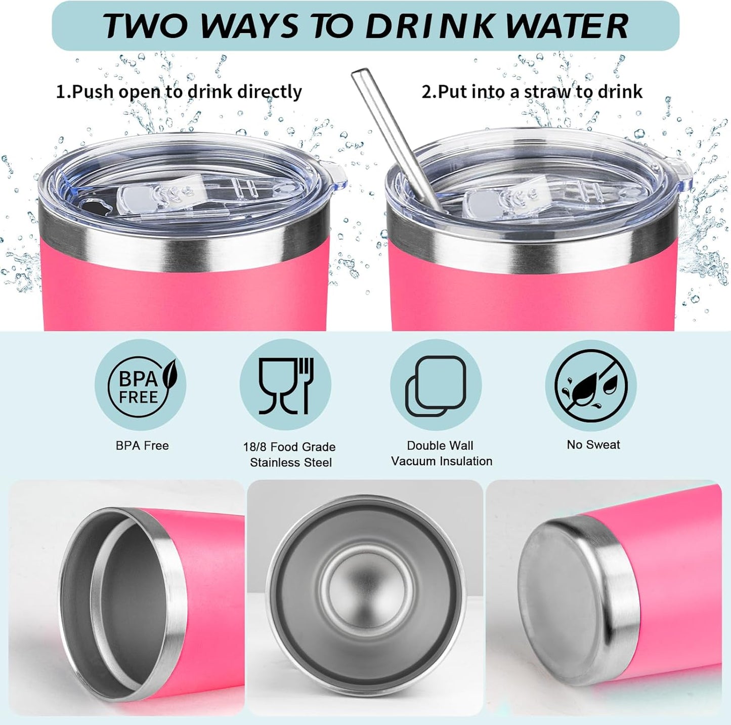 20oz Tumbler with Straw and Brush, Stainless Steel Vacuum Insulated tumbler, Double Wall Insulated Coffee Tumbler for Outdoor, Home, Travel,Office (Mix-1,8pcs)