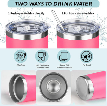 20oz Tumbler with Straw and Brush, Stainless Steel Vacuum Insulated tumbler, Double Wall Insulated Coffee Tumbler for Outdoor, Home, Travel,Office (Mix-1,8pcs)