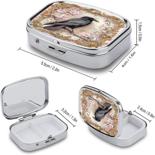 Metal 2 Compartment Pill Organizer Travel Friendly Portable Compact Pill Box Cute Pill Case to Hold Vitamins,Fish Oil,Supplements,Meds,Tablet for Purse,Pocket. (The Bird)