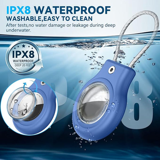 Waterproof Airtag Holder,Airtag Case with Secure Lock,Airtags Keychain for Apple Airtag,Anti-Lost Protective Cover Air tag Accessories for GPS Item Finder Tracker Luggage,Bag,Key,Pet,Cat Dog,Blue