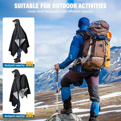 ANYOO Hooded Rain Poncho for Adults Waterproof Lightweight Rain Coat for Men Women Reusable Rain Jacket for Emergency Outdoor